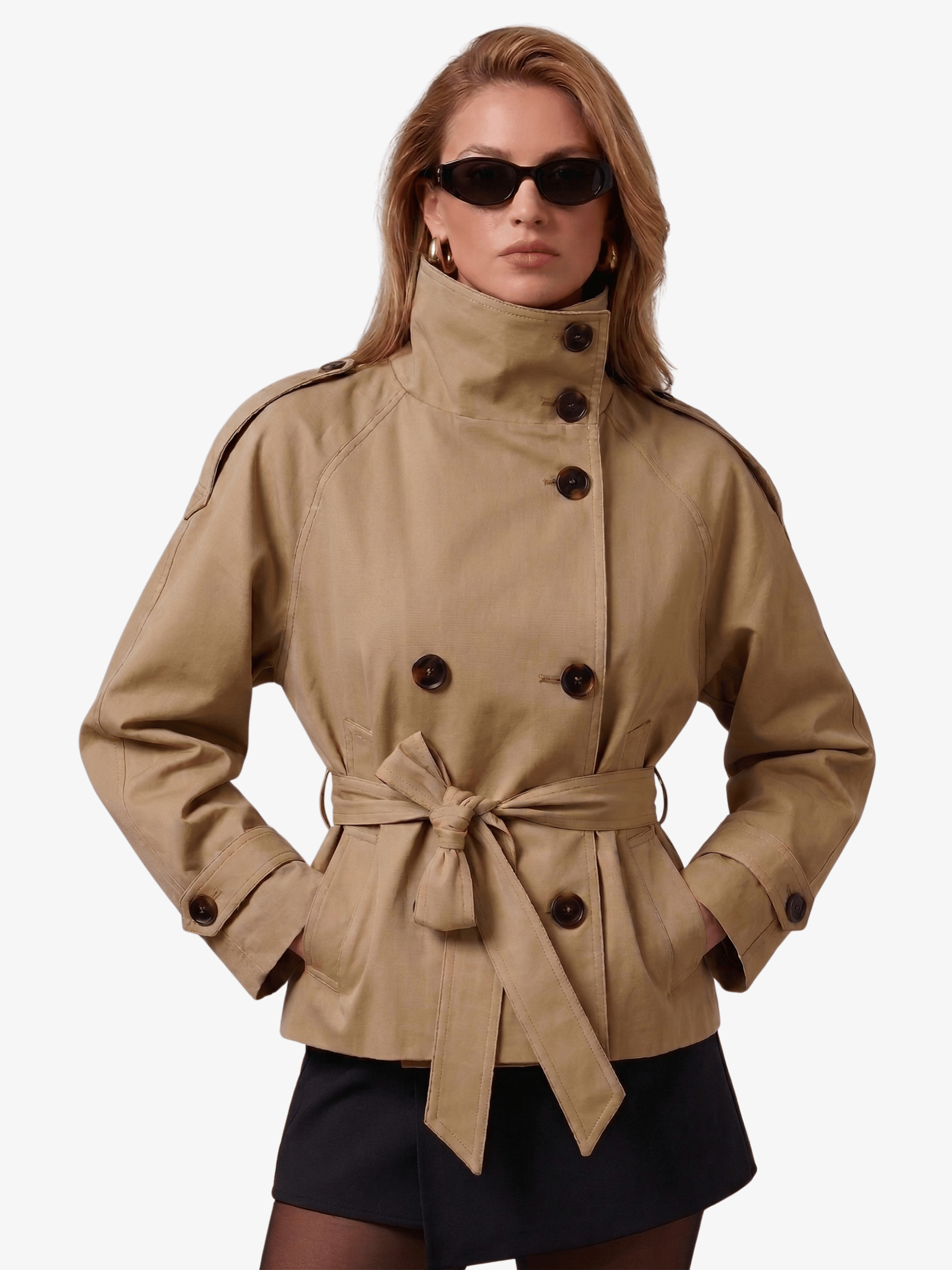 Velira Cath | Short Belted Trench Coat Chaki / S Cath | Trumpas diržinis lietpaltis