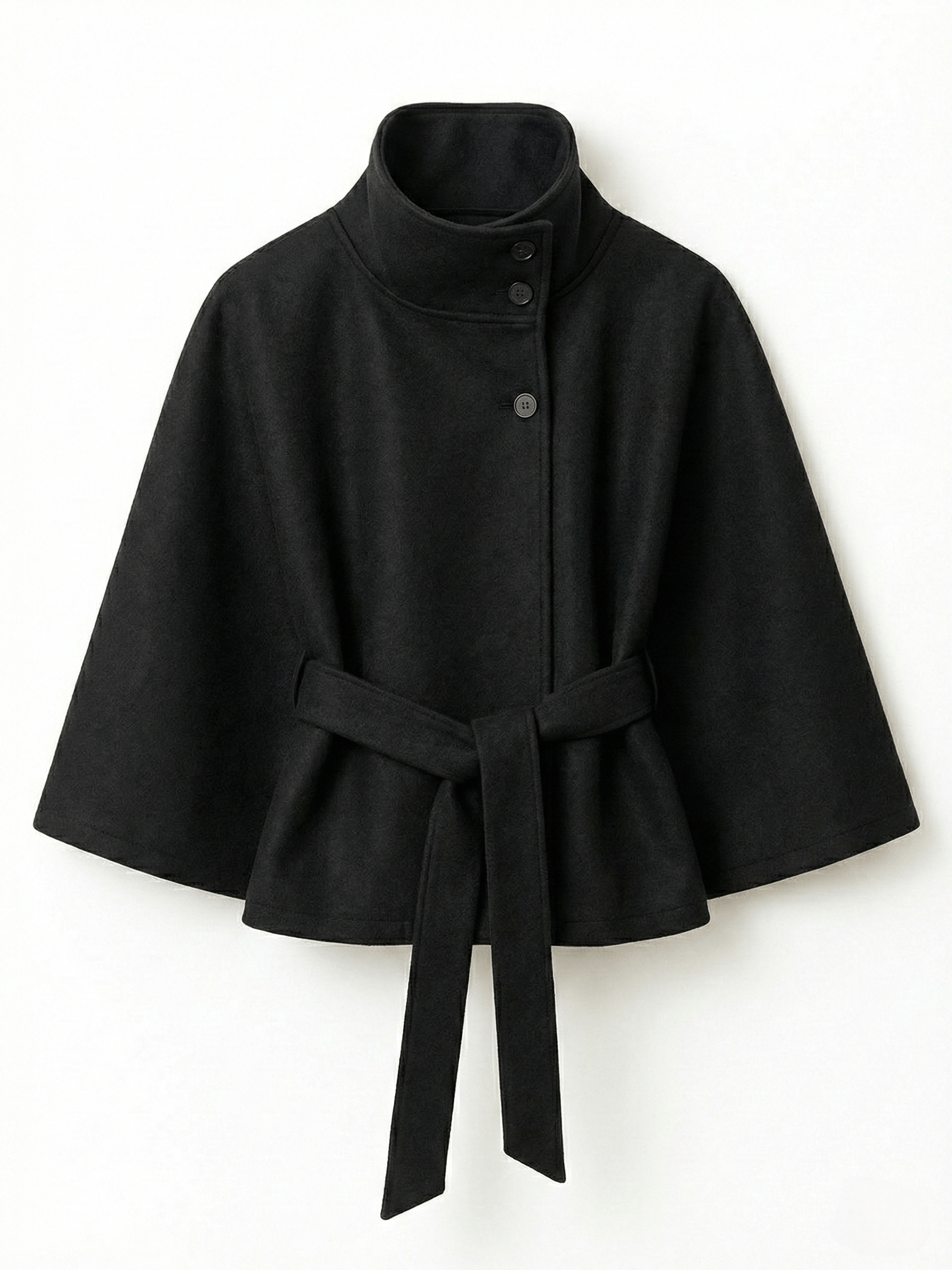 Velira Chloe | High-Neck Belted Cape Jacket Juoda / S Chloe | Aukštos Kaklo Diržinė Cape Striukė