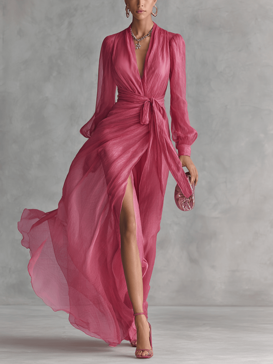 Velira DRESSES Rožinė / XS Rožinė Chiffon Suknelė V-Kaklu