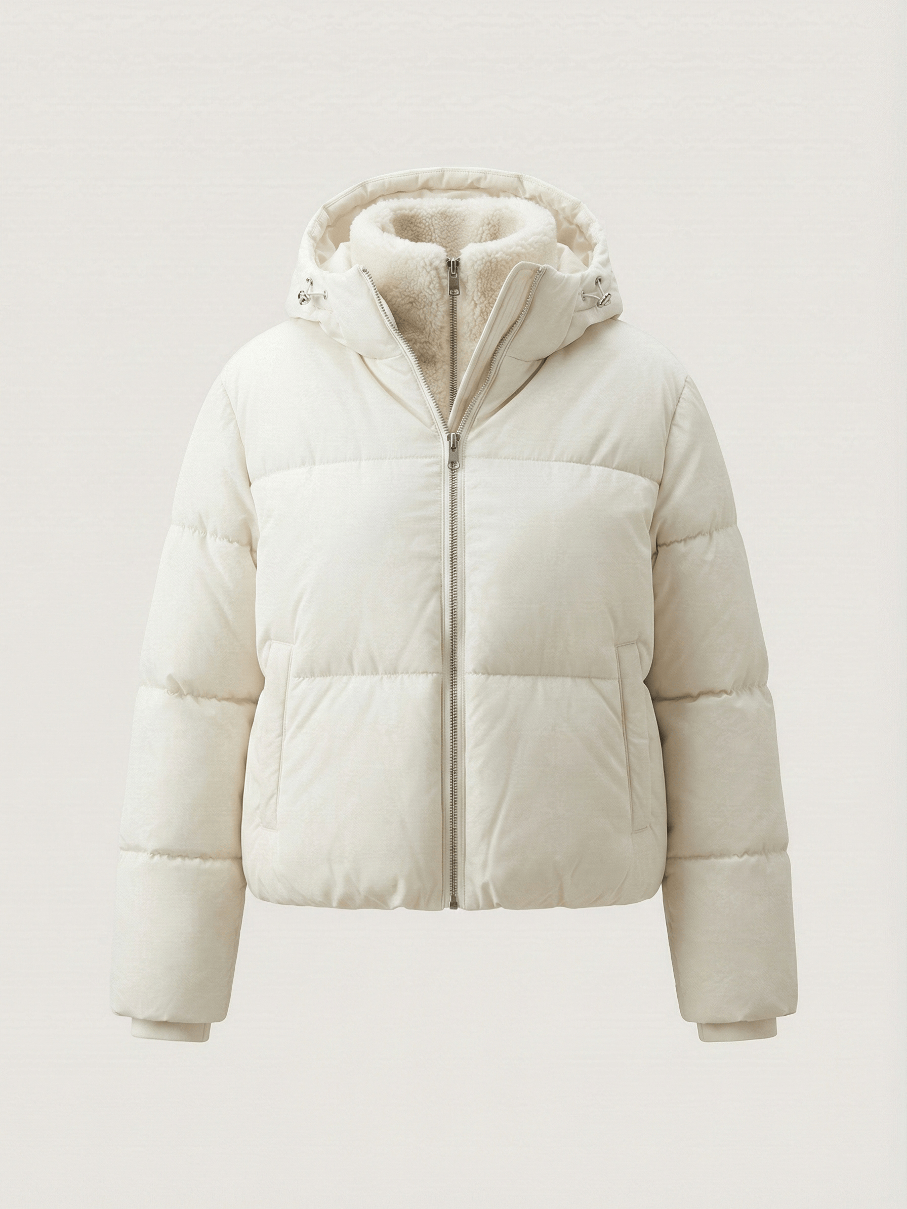 Velira Joane | Hooded Short Puffer Jacket with Plush Lining Balta / XS Joane | Trumpa pūkinė striukė su gobtuvu ir pūkine pamušalu
