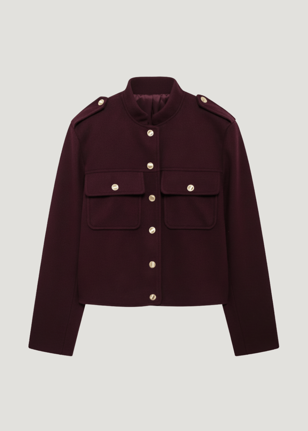 Velira Lilly | Burgundy Cropped Jacket with Gold Buttons Bordo / XS Lilly | Bordo trumpa striukė su auksiniais mygtukais