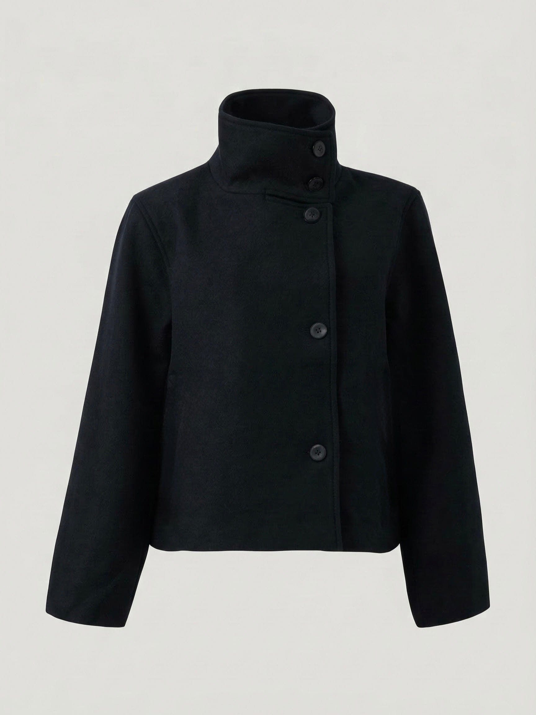 Velira Martha | High-Neck Buttoned Pea Coat Juoda / S Martha | Aukštos kaklo mygtukinė žieminė striukė