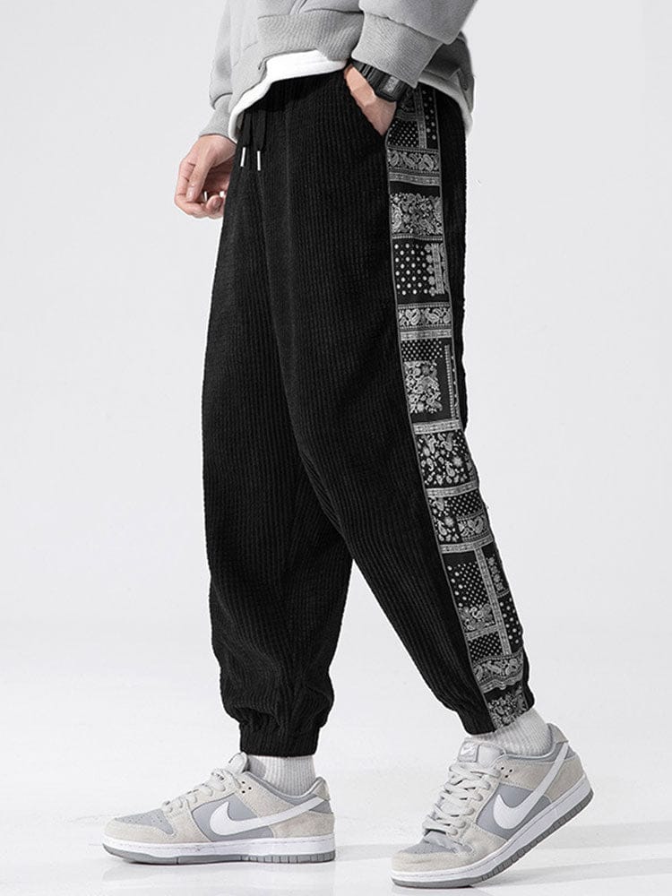 Velira Pants juoda / S Šviesos džinsinio audinio paisley rašto kelnės