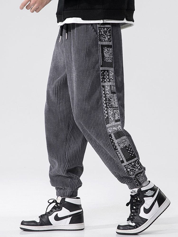 Velira Pants pilka / S Šviesos džinsinio audinio paisley rašto kelnės