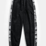 Velira Pants Šviesos džinsinio audinio paisley rašto kelnės
