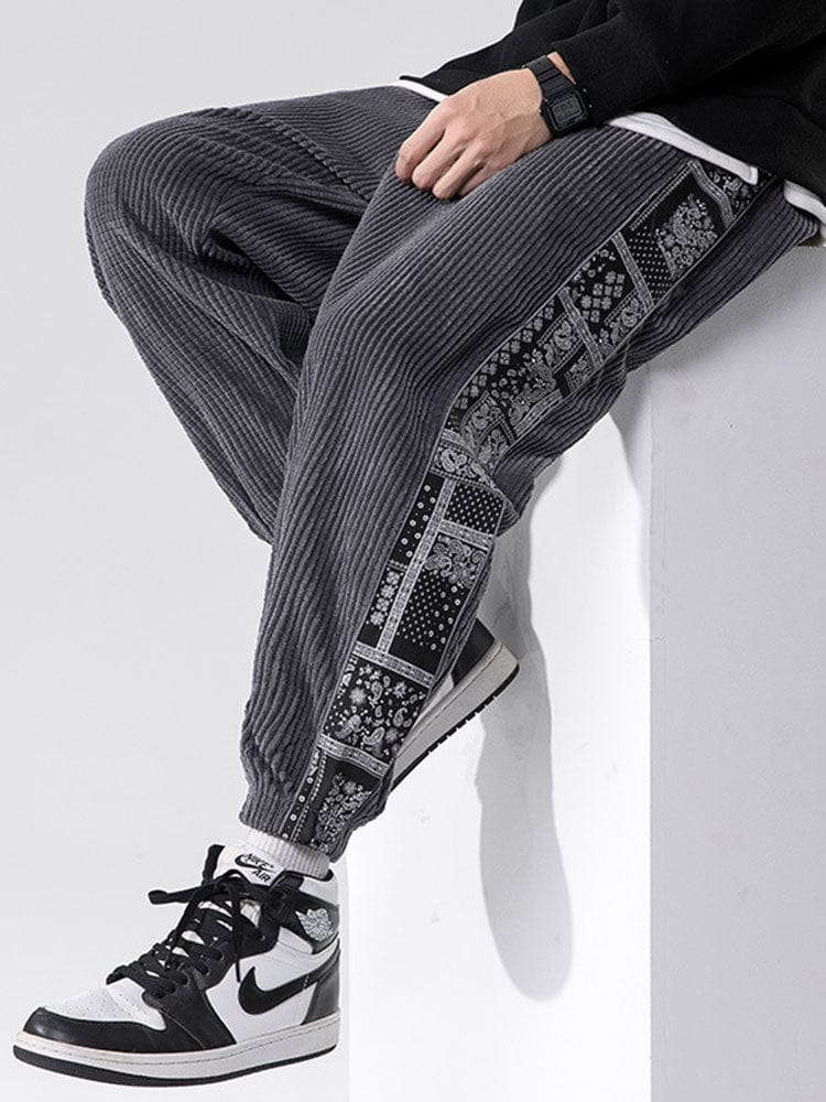 Velira Pants Šviesos džinsinio audinio paisley rašto kelnės