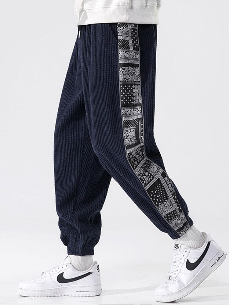 Velira Pants tamsiai mėlyna / S Šviesos džinsinio audinio paisley rašto kelnės
