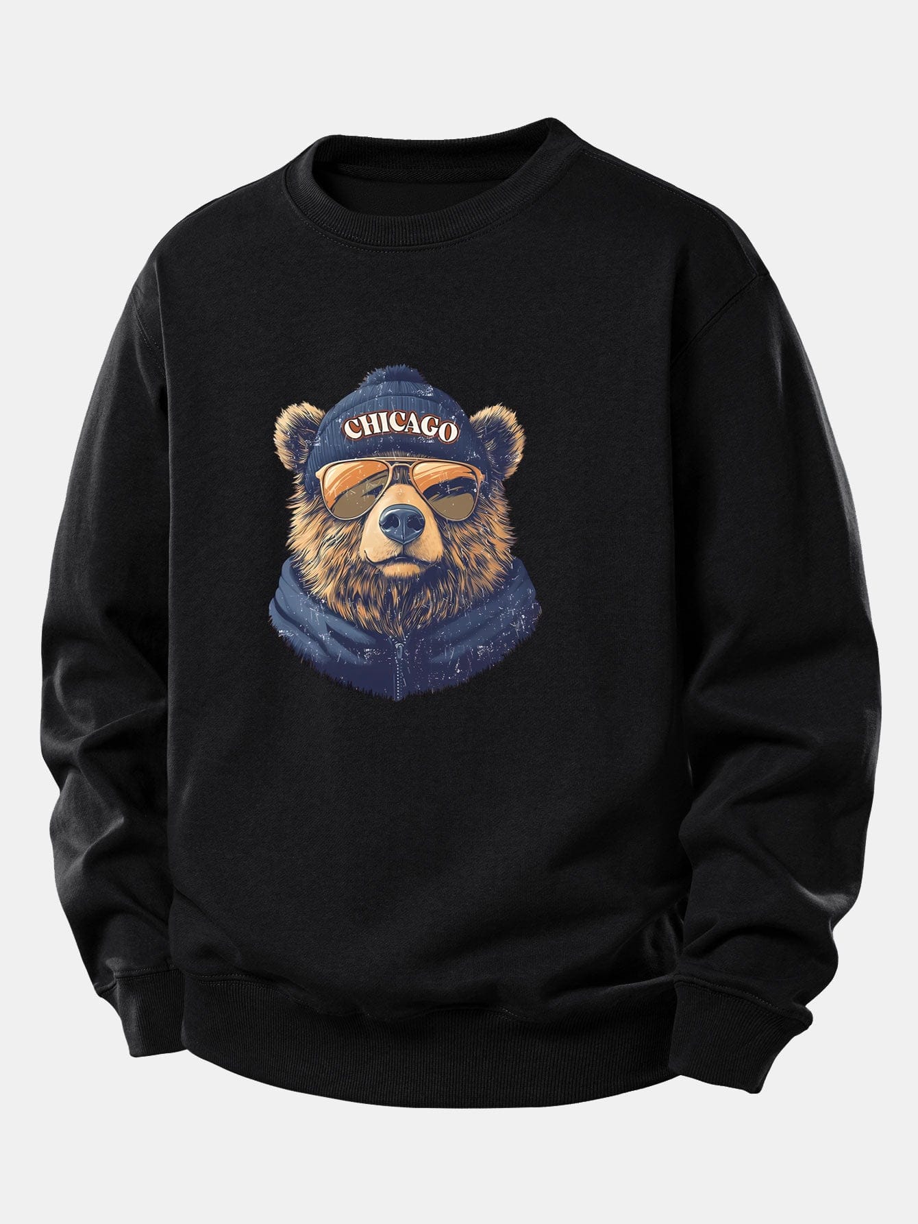 Velira Sweatshirts Juoda / XS Čikagos Akiniai nuo saulės Lokio Spauda Laisvas Fit Megztinis