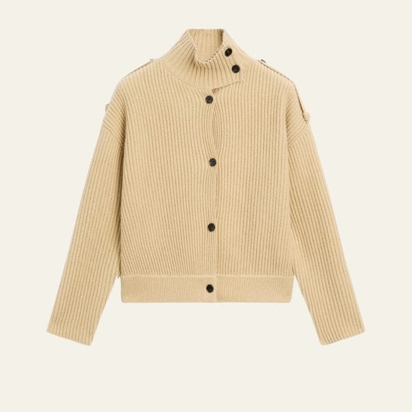 Velira Womens Knitwear Chaki / XS Vienos mygtukų aukšto kaklo vilnonis kardiganas