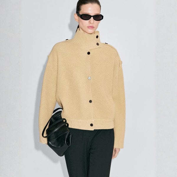 Velira Womens Knitwear Vienos mygtukų aukšto kaklo vilnonis kardiganas
