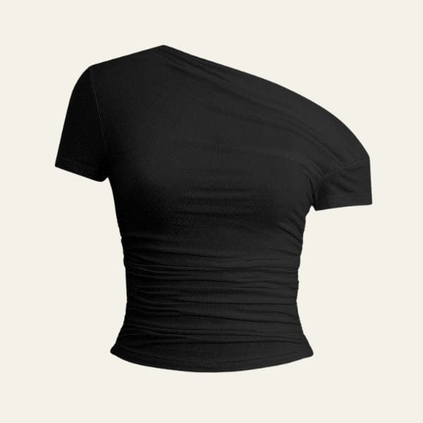 Velira Womens Tops Juoda / S Amalfi asimetrinė raukšlėta palaidinė