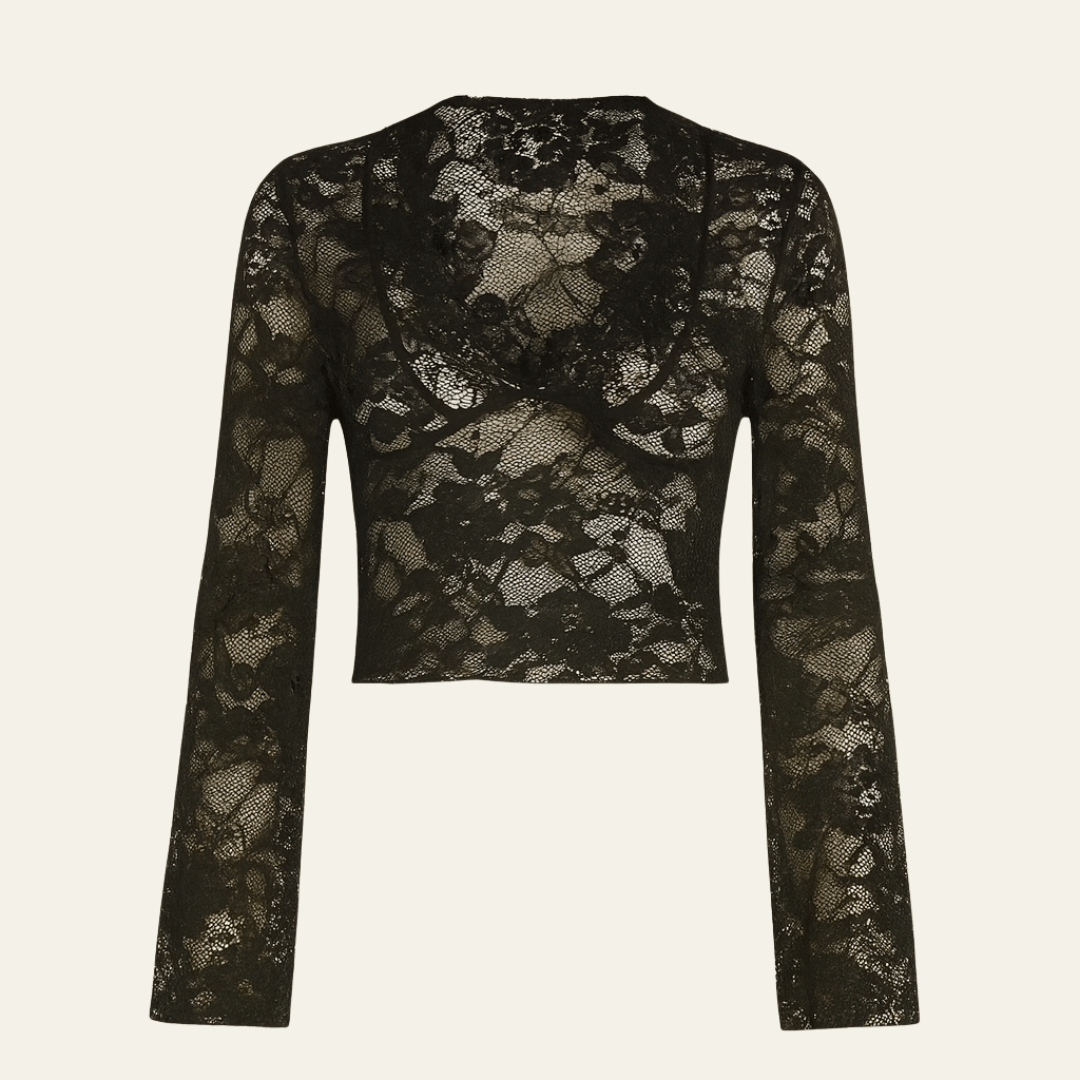 Velira Womens Tops Juoda / S Santorini nėrinių permatomas marškinėliai